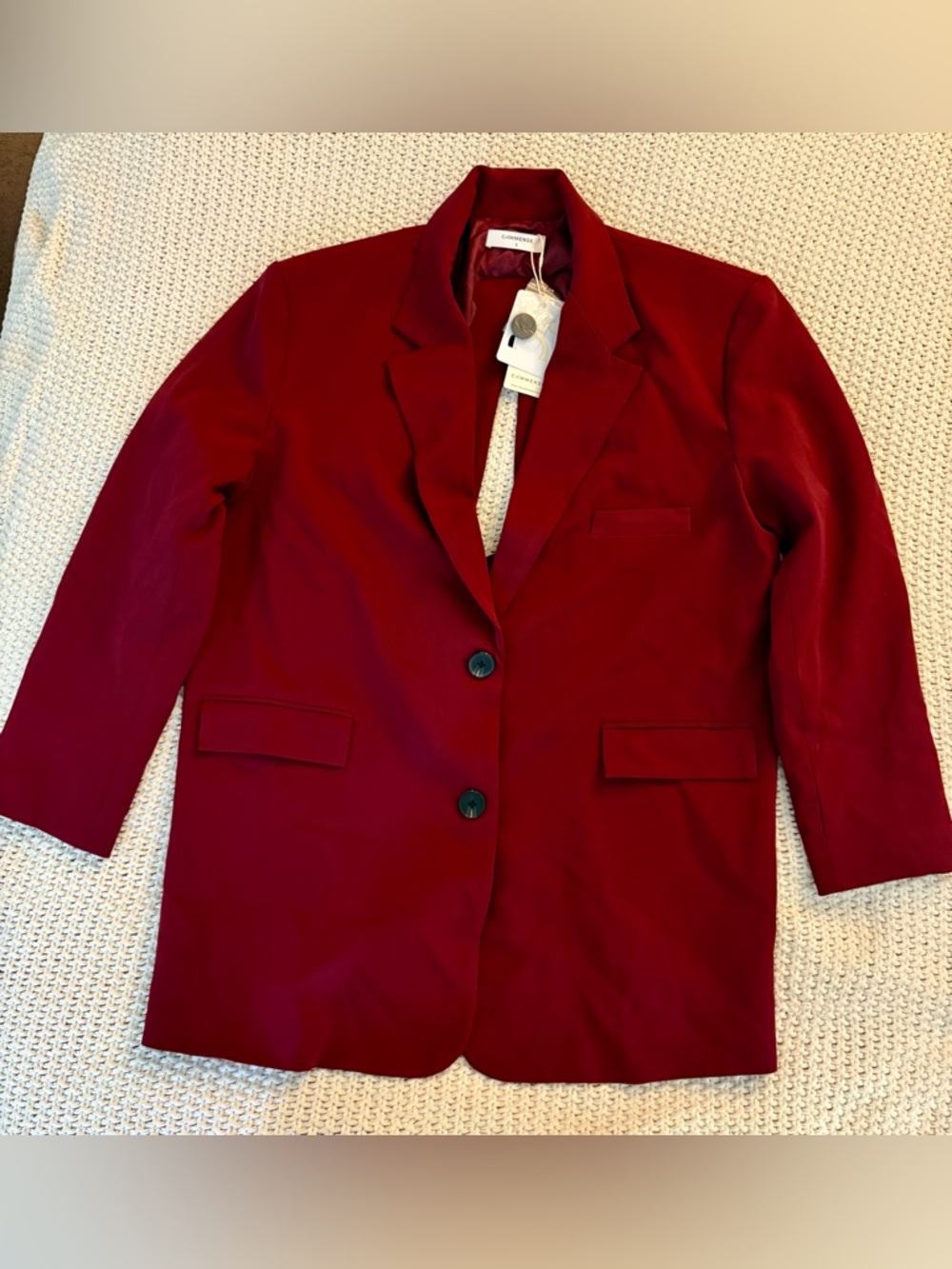 NWT Commense Women's Deep Red Single-Breasted Tie-Back Blazer Size S